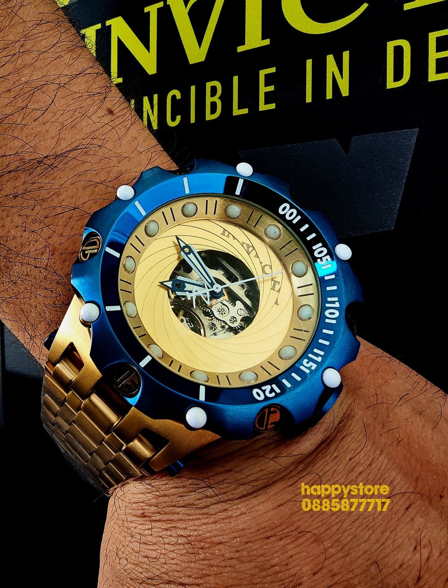 INVICTA Reserve Skeleton automatic Gold 56 mm