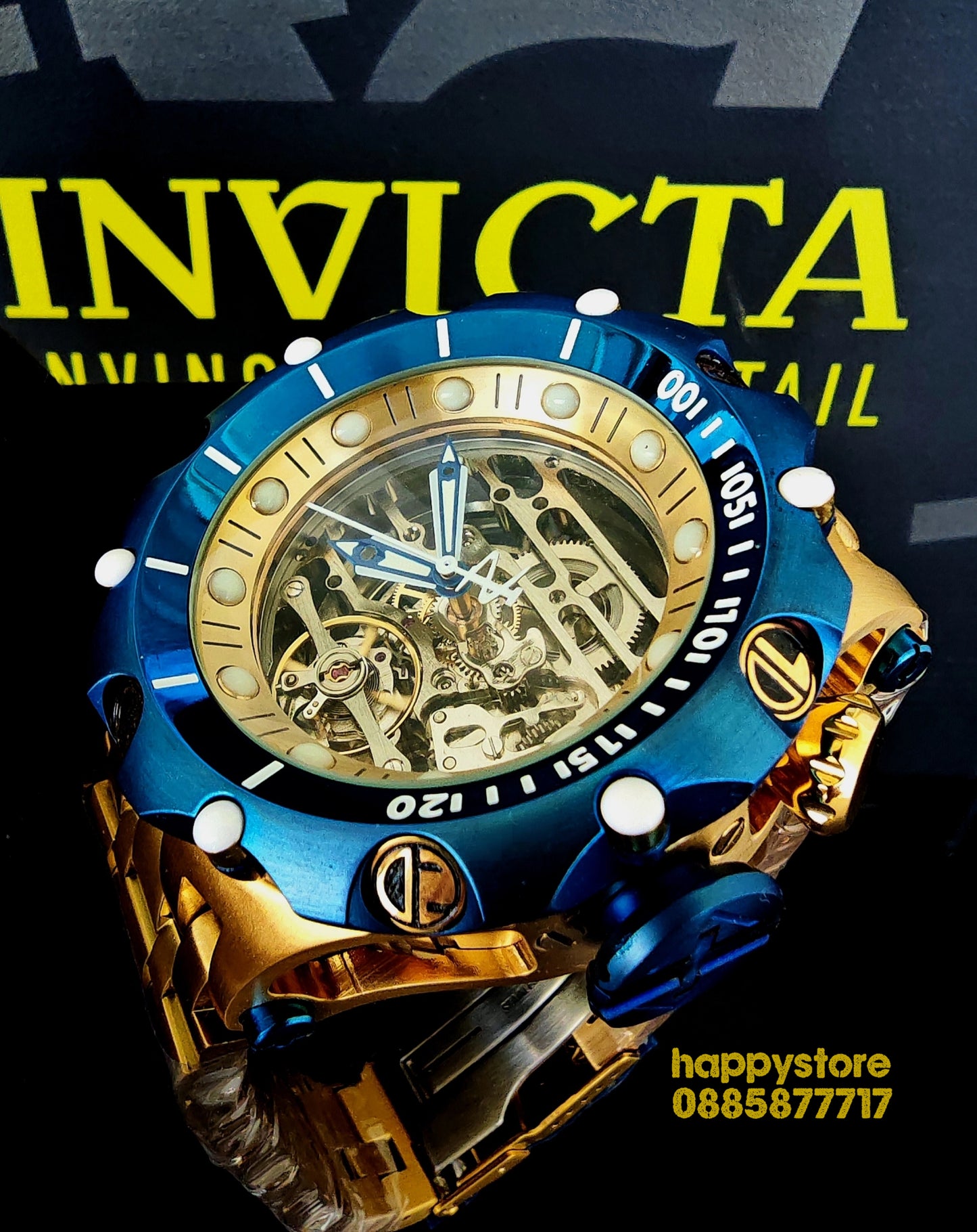 INVICTA Reserve Skeleton automatic Gold 56 mm