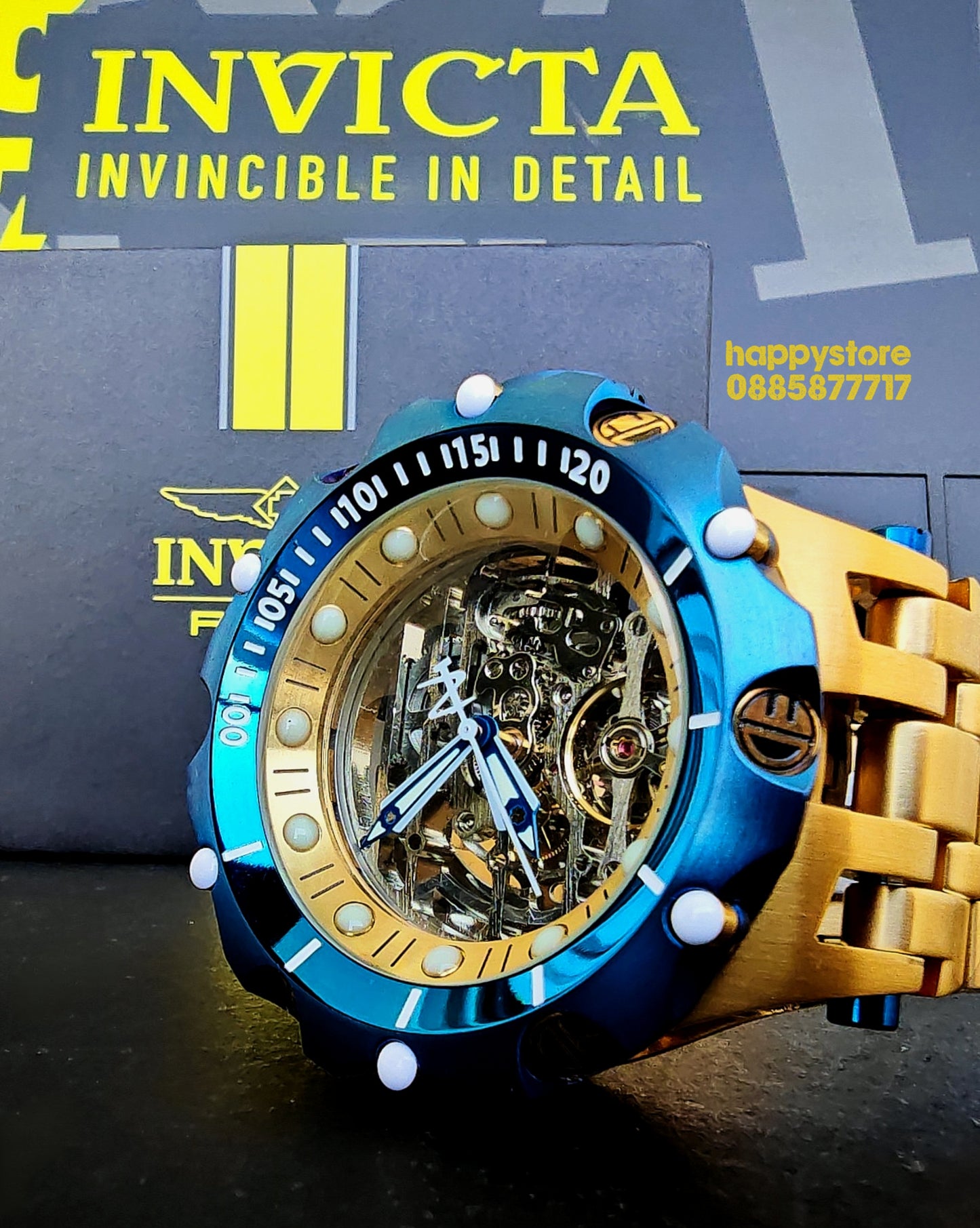 INVICTA Reserve Skeleton automatic Gold 56 mm