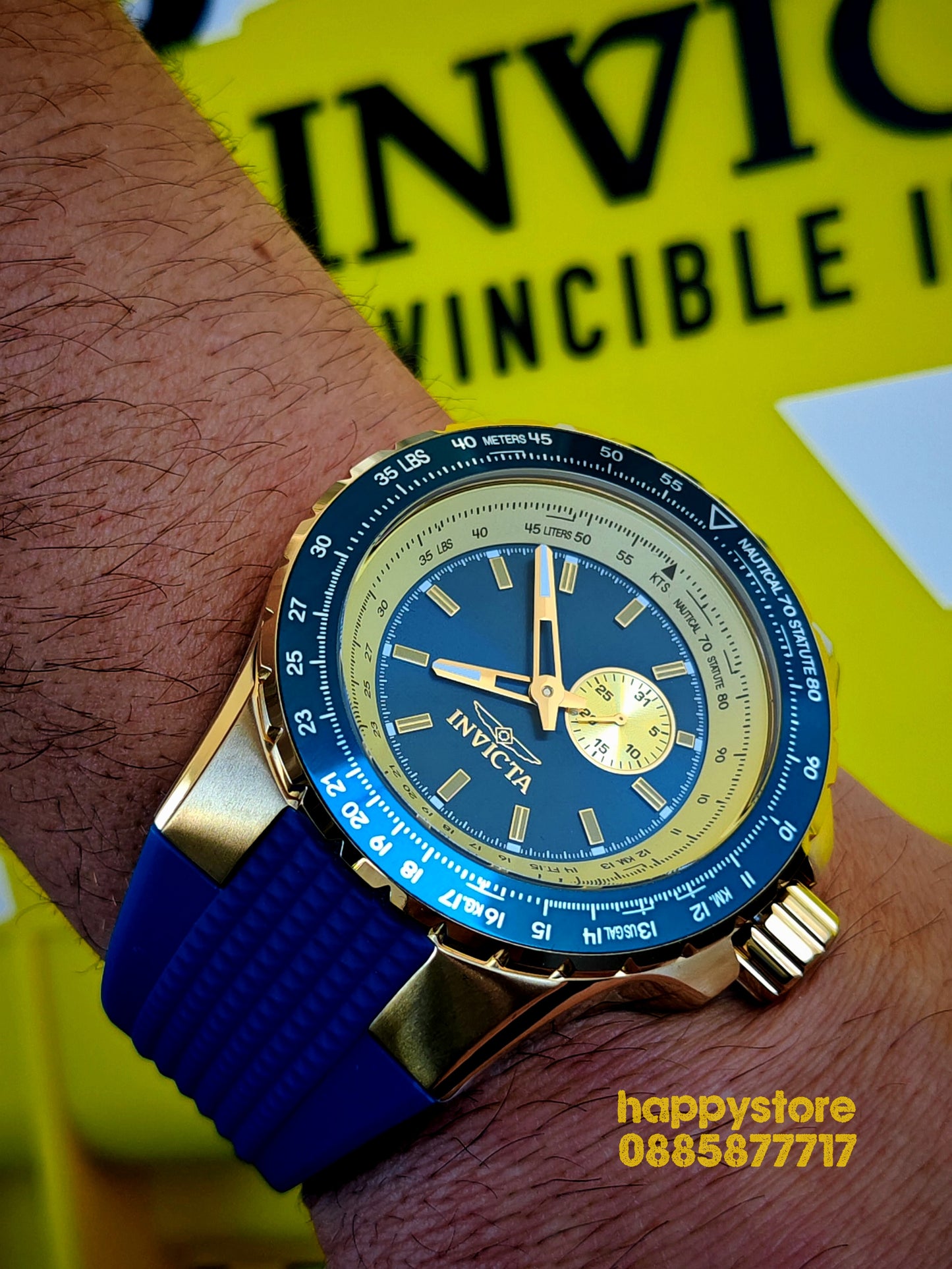 INVICTA Aviator Blue/Gold 50mm