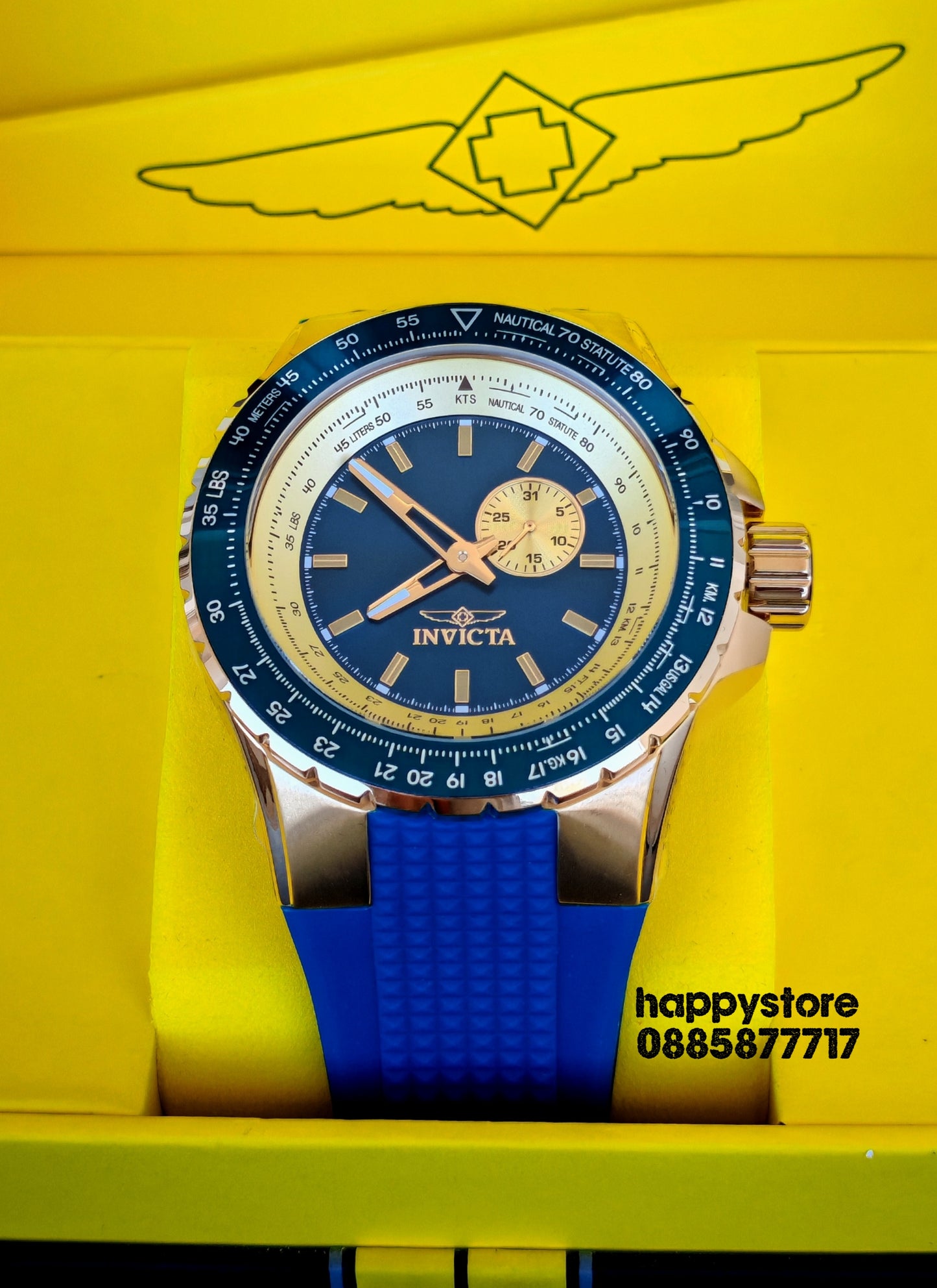 INVICTA Aviator Blue/Gold 50mm