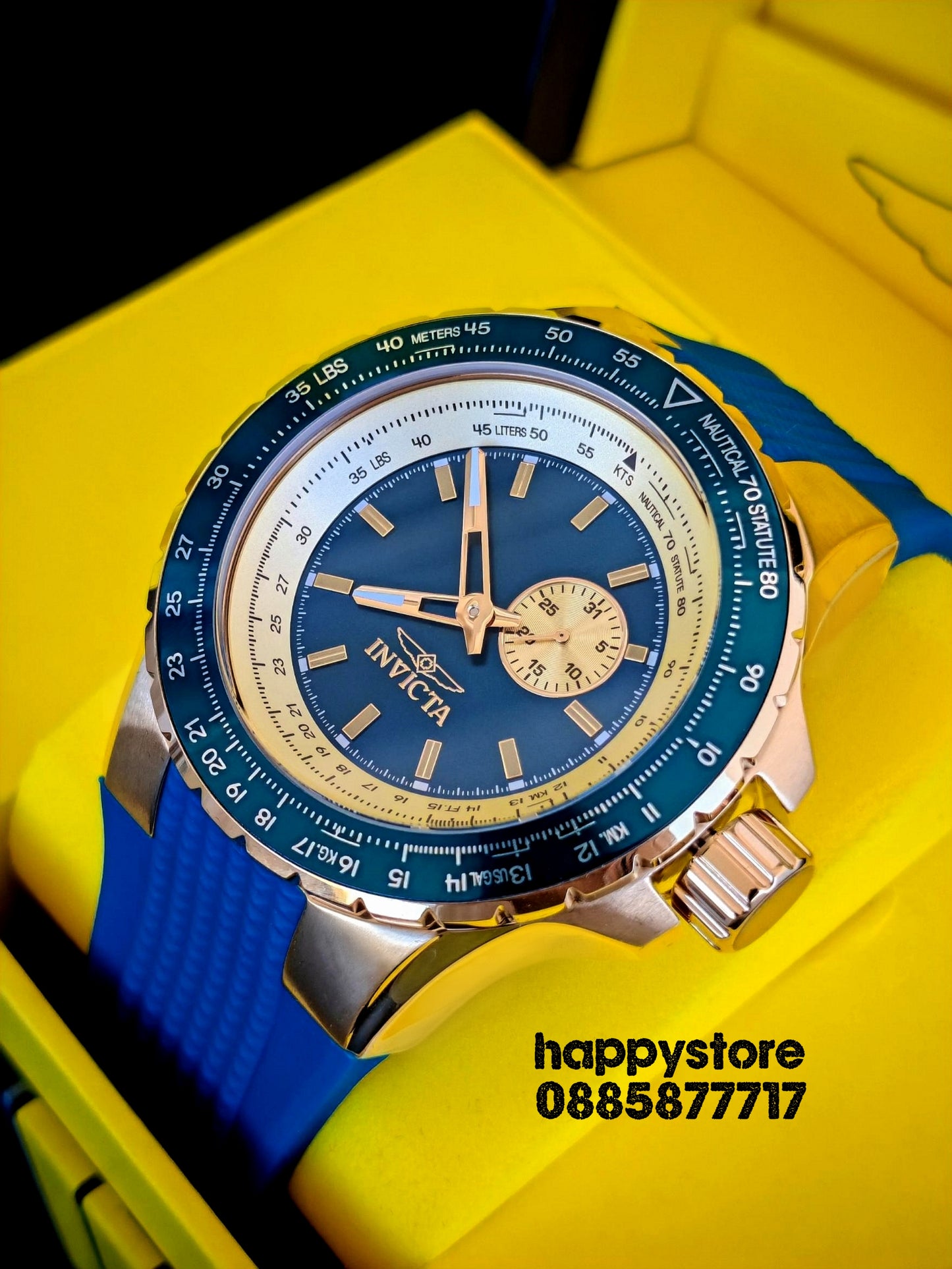 INVICTA Aviator Blue/Gold 50mm
