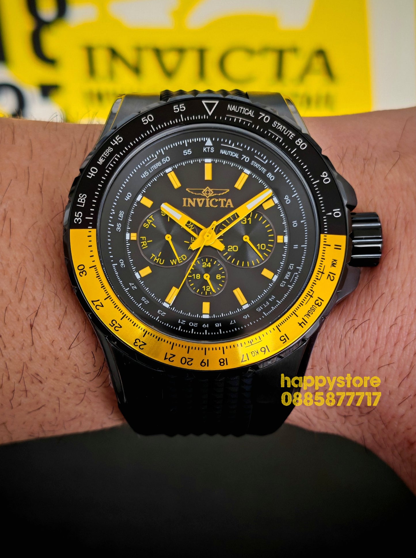 INVICTA Aviator Black/Yellow 50mm