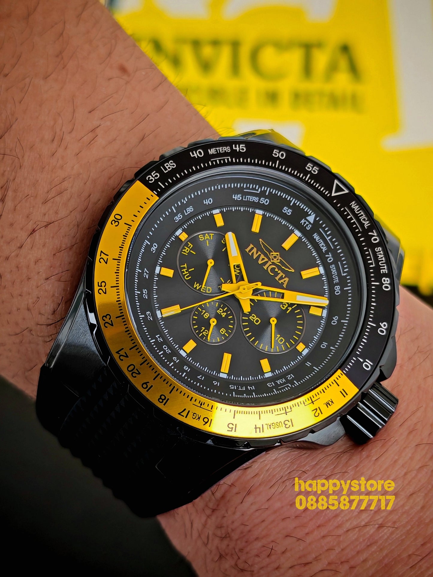 INVICTA Aviator Black/Yellow 50mm