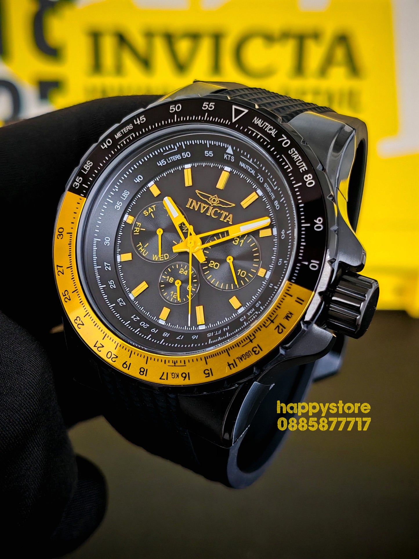 INVICTA Aviator Black/Yellow 50mm