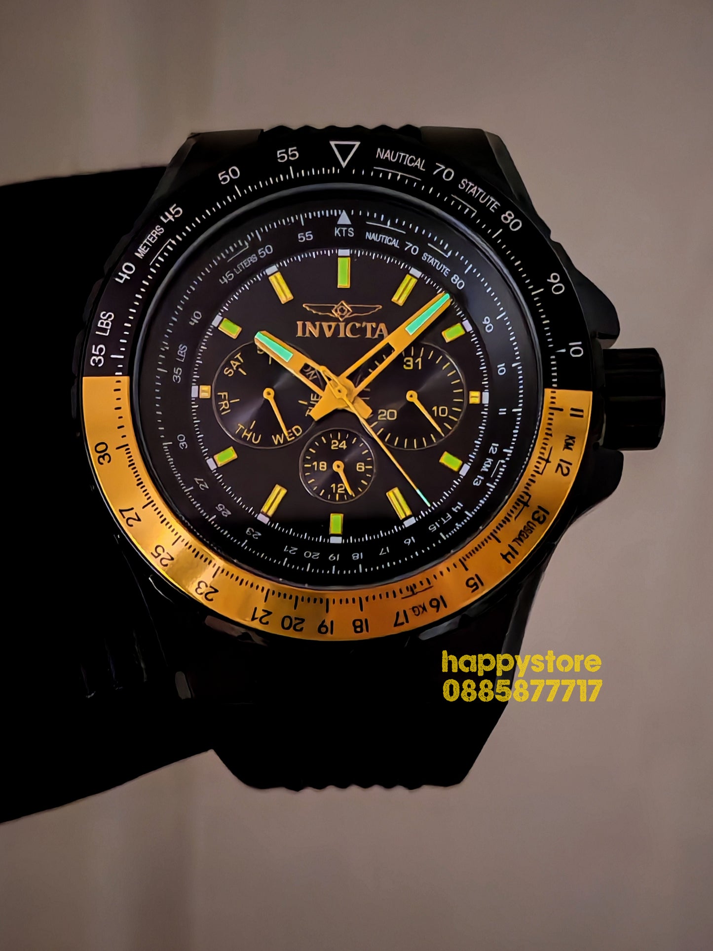 INVICTA Aviator Black/Yellow 50mm